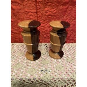 Brown Two tone Wooden Salt/Pepper Shakers) Boho Farmhouse Cottagecore Decor Nice
